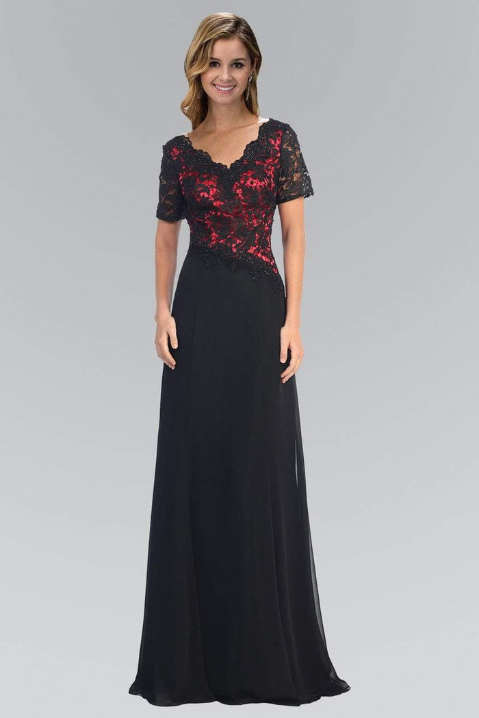 Elizabeth K - GL2000 Lace V-Neck A-Line Dress Special Occasion Dress XS / Black/Fuchsia