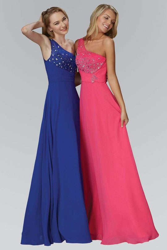 Elizabeth K - GL2021 Asymmetrical Illusion Shirred Gown Bridesmaid Dresses XS / Fuchsia