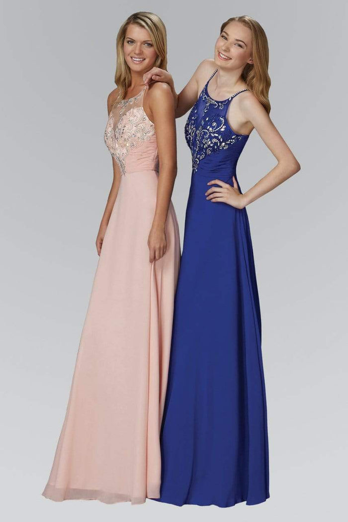 Elizabeth K - GL2027 Jewel Illusion Ornate A-Line Gown Special Occasion Dress XS / Blush