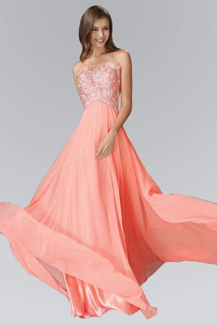 Elizabeth K - GL2049 Strapless Applique Chiffon Gown Bridesmaid Dresses XS / Coral