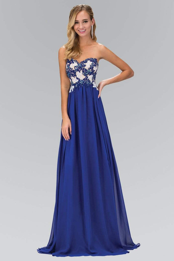 Elizabeth K - GL2050 Strapless Beaded Floral Applique Gown Special Occasion Dress XS / Royal Blue