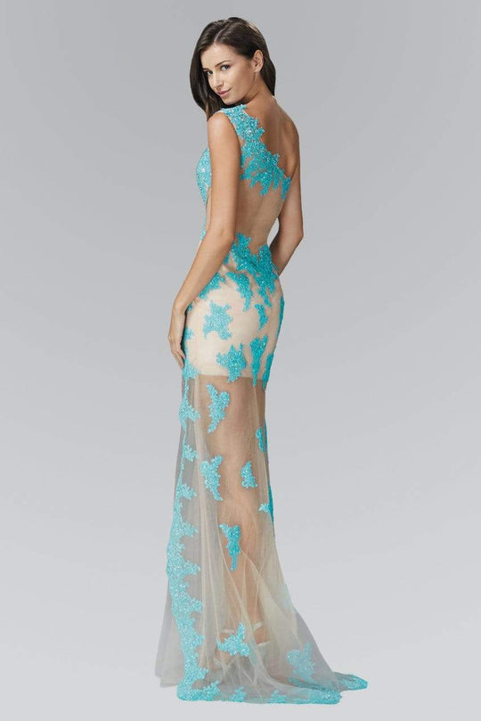Elizabeth K - GL2051 Laced Asymmetrical Neck Mesh Gown