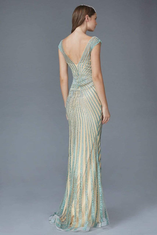 Elizabeth K - GL2053 Radial Beaded Mesh Sheath Gown