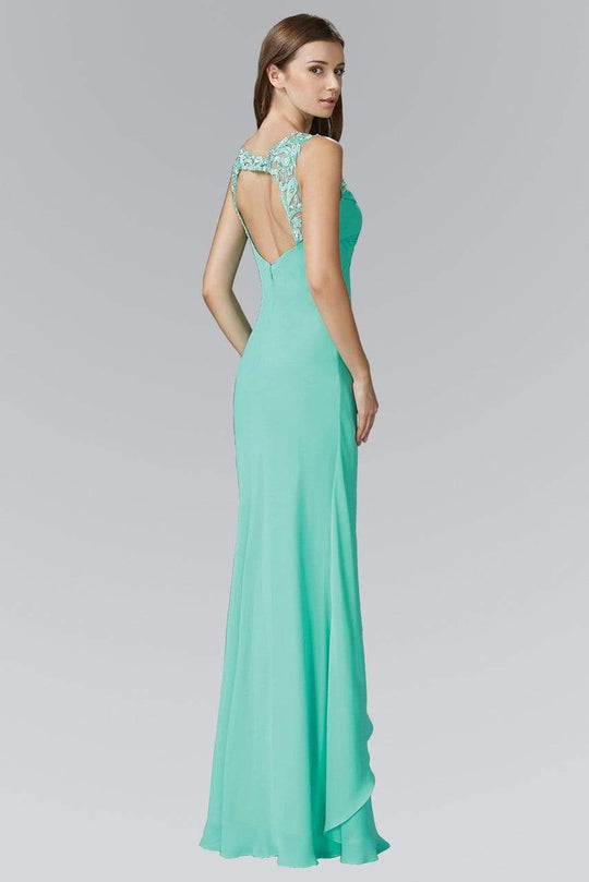 Elizabeth K - GL2061 Beaded Illusion Scoop Neck Chiffon Dress
