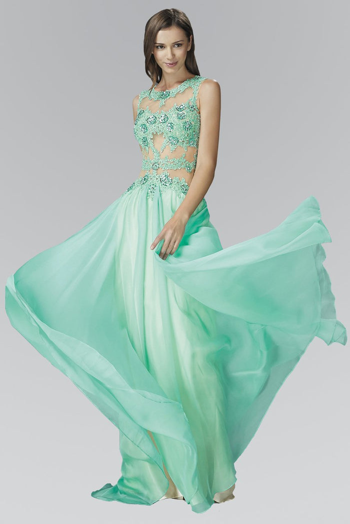 Elizabeth K - GL2065 Embellished Jewel Neck A-Line Gown Special Occasion Dress XS / Tiffany