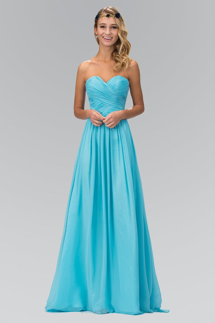 Elizabeth K - GL2076 Ruched Sweetheart Chiffon A-line Dress Special Occasion Dress XS / Blue