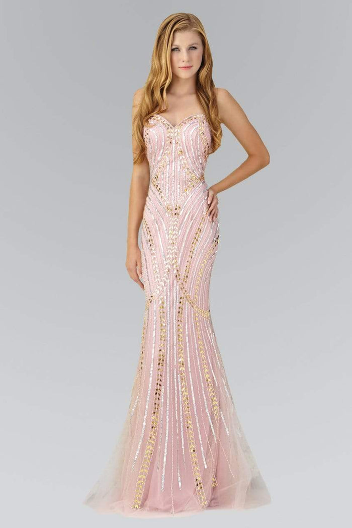 Elizabeth K - GL2089 Beaded Strapless Tulle Trumpet Gown Special Occasion Dress XS / D/Rose