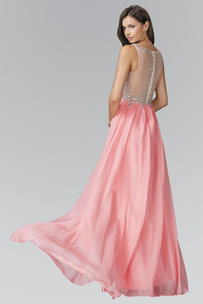 Elizabeth K - GL2093 Sheer Crystal-Crusted A-Line Gown Special Occasion Dress XS / Coral