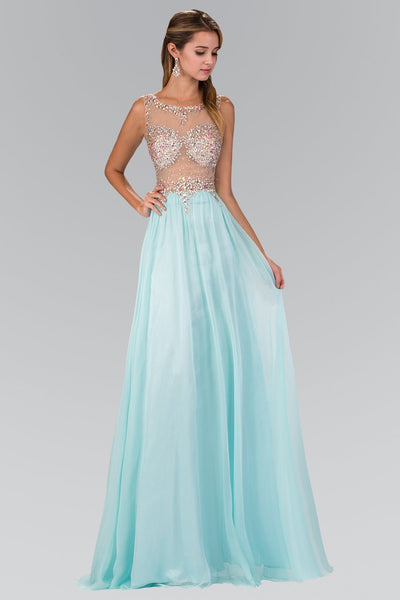 Elizabeth K - GL2093 Sheer Crystal-Crusted A-Line Gown XL / Coral Elizabeth K - GL2093 Sheer Crystal-Crusted A-Line Gown XL / Coral