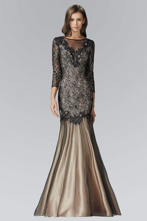 Three Quarter Sleeve Lace Trumpet Gown