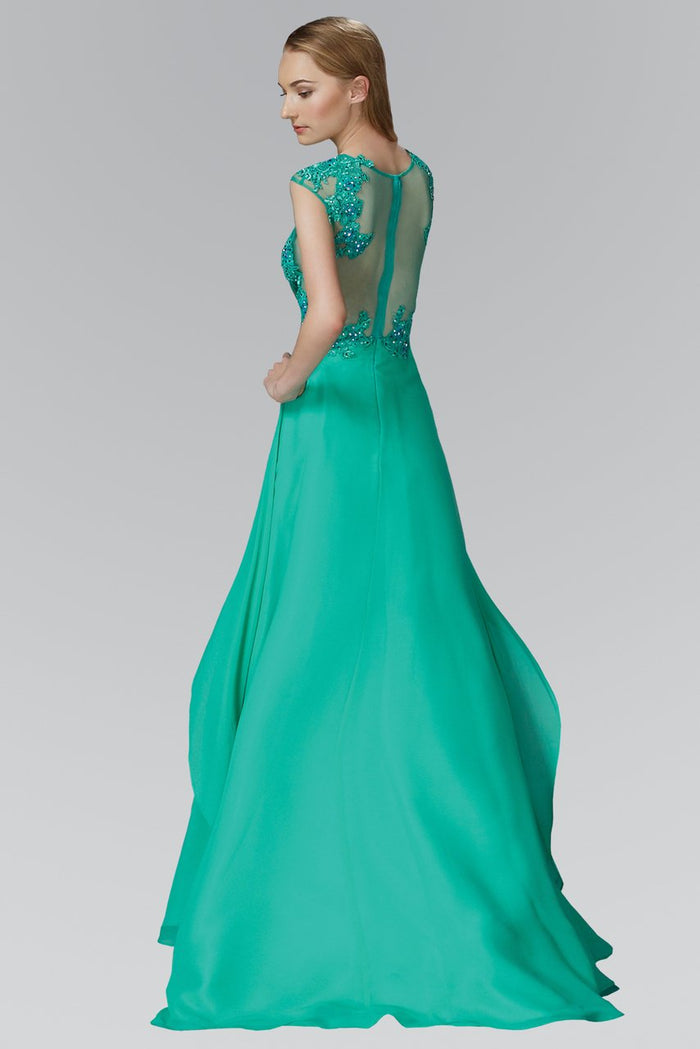 Elizabeth K - GL2108 Embellished Bateau Neck A-Line Gown Special Occasion Dress XS / L.Green