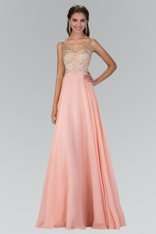 Elizabeth K - GL2116 Bejeweled V-Neck Chiffon Gown