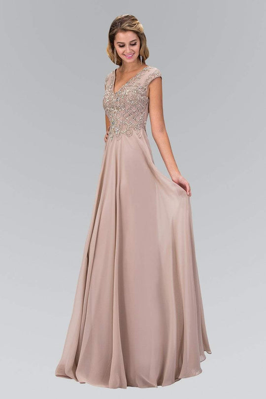 Elizabeth K - GL2119 Bead Embellished V-Neck Chiffon Gown