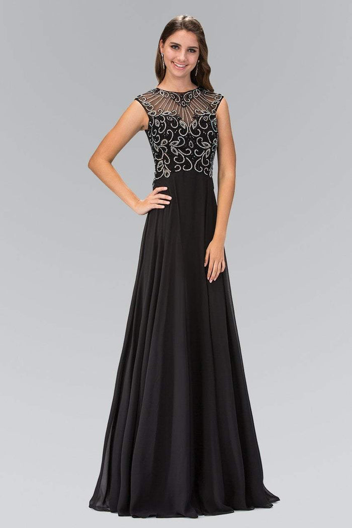 Elizabeth K - GL2120 Beaded Illusion High Neck Chiffon Gown Special Occasion Dress XS / Black