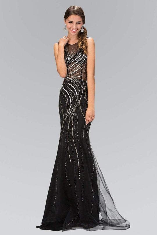 Elizabeth K - GL2150 Embellished Jewel Neck Trumpet Gown