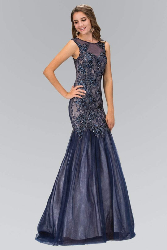 Elizabeth K - GL2162 Beaded Bateau Neck Trumpet Gown