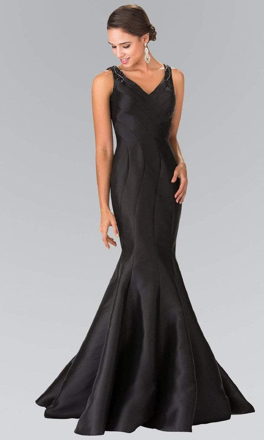 Elizabeth K - GL2212 Sleek V-Neck Mikado Trumpet Gown Special Occasion Dress XS / Black