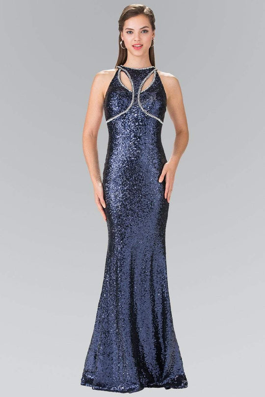 Elizabeth K - GL2217 Sequined Halter Neck Trumpet Dress