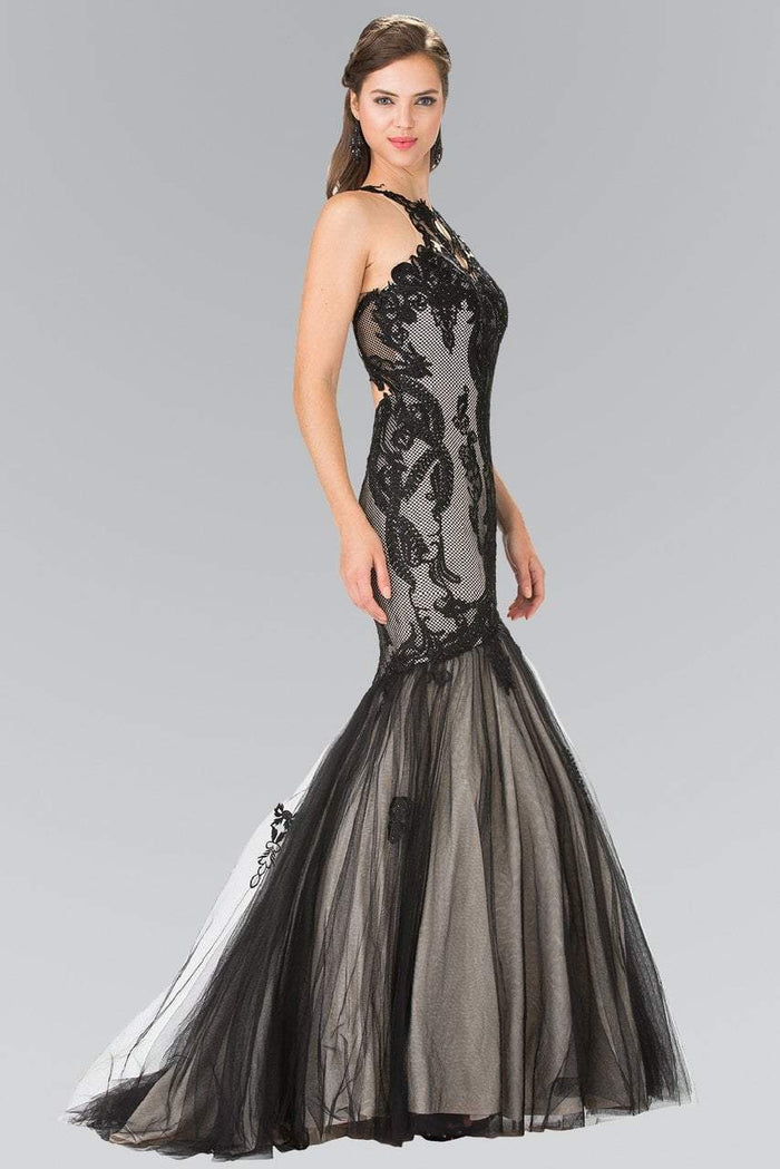 Elizabeth K - GL2219 Laced Halter Tulle Mermaid Dress Special Occasion Dress XS / Black