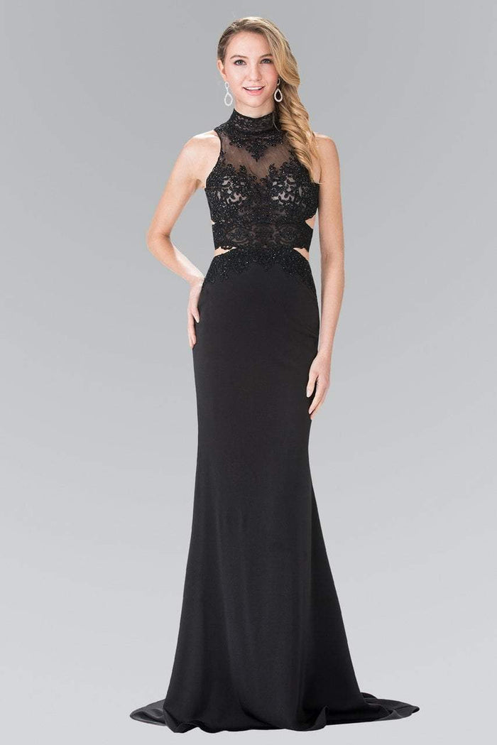 Elizabeth K - GL2225 Bead Embellished High Neck Sheath Gown Special Occasion Dress XS / Black