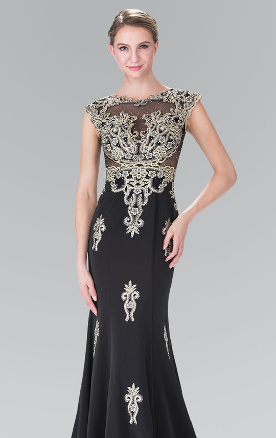 Elizabeth K - GL2233 Embellished High Neck Jersey Trumpet Dress