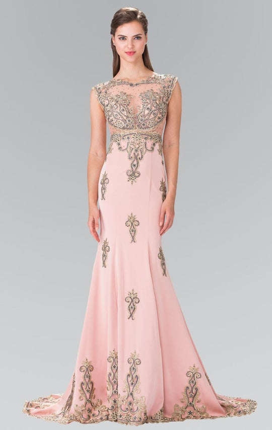 Elizabeth K - GL2233 Embellished High Neck Jersey Trumpet Dress