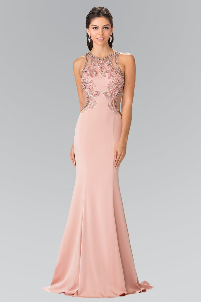 Elizabeth K - GL2237 Bead Embellished Halter Neck Gown Special Occasion Dress XS / Blush