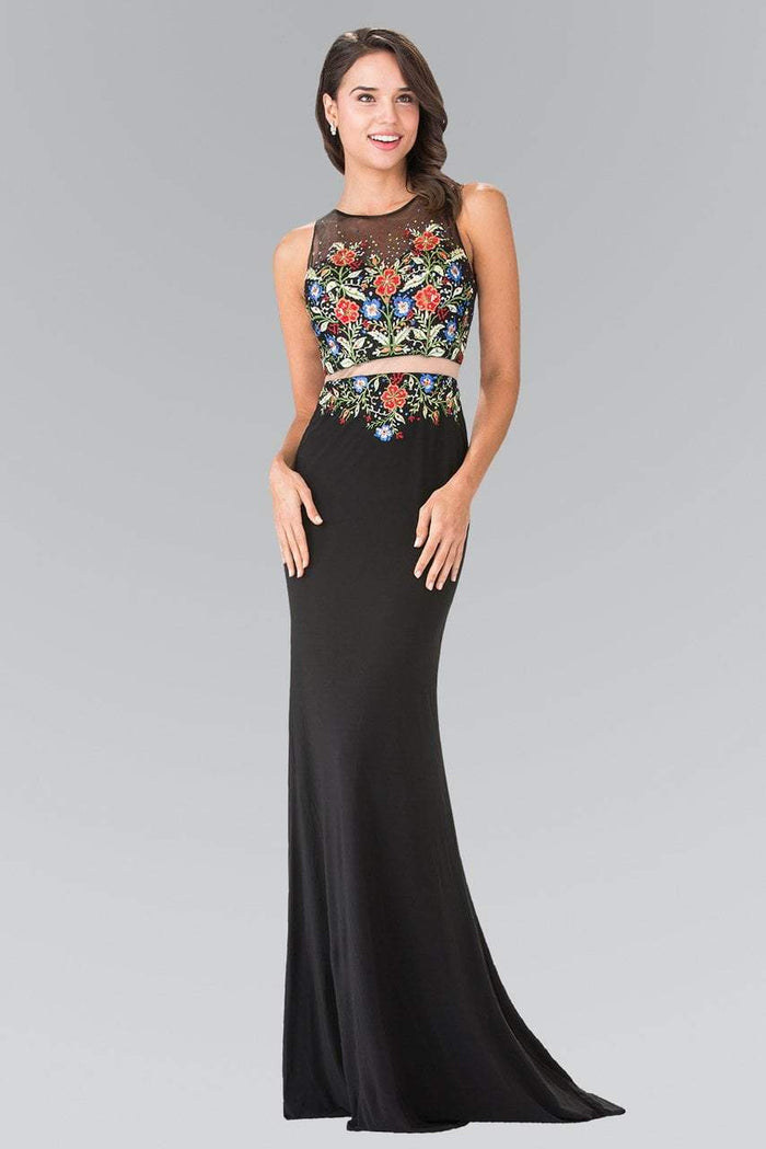 Elizabeth K - GL2241 Mock Two-Piece with Embroidery Evening Gown Special Occasion Dress XS / Black