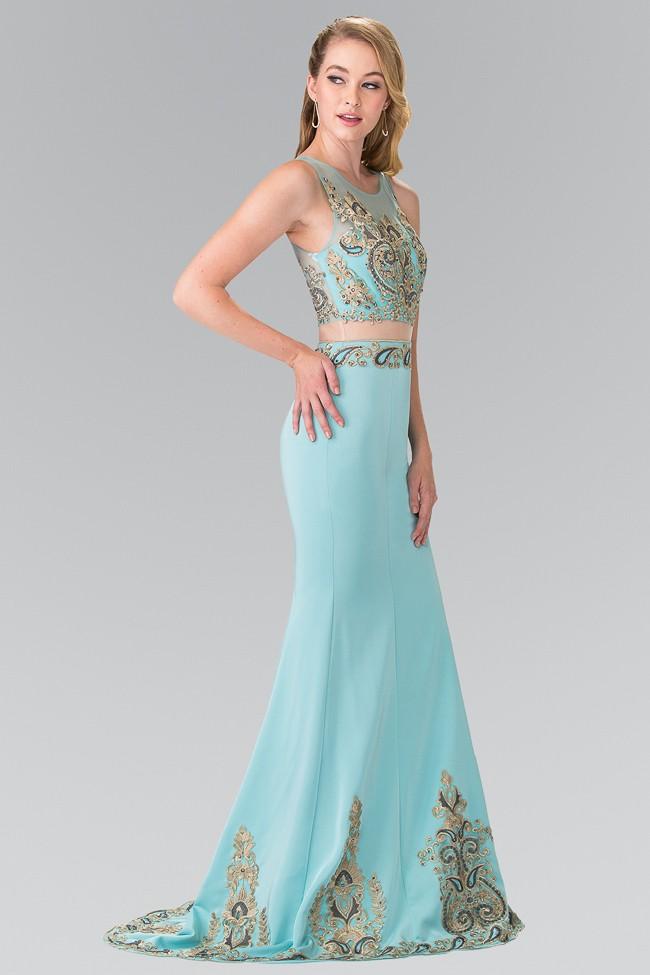 Elizabeth K - GL2248 Embroider Two Piece Long Dress Special Occasion Dress XS / Blue