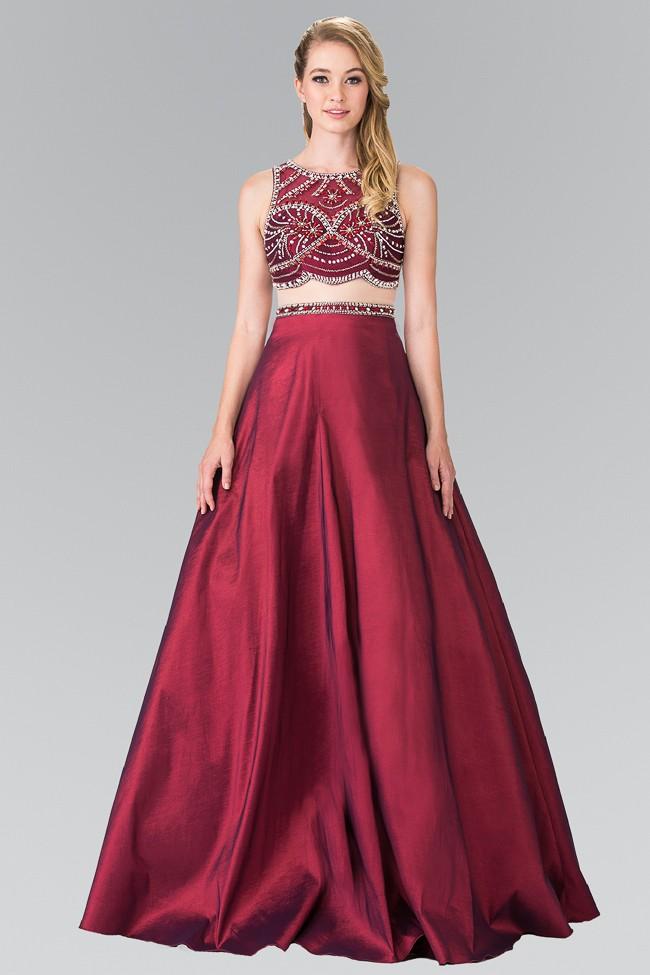 Elizabeth K - GL2250 Two-Piece Sequined Long Gown Special Occasion Dress XS / Burgundy