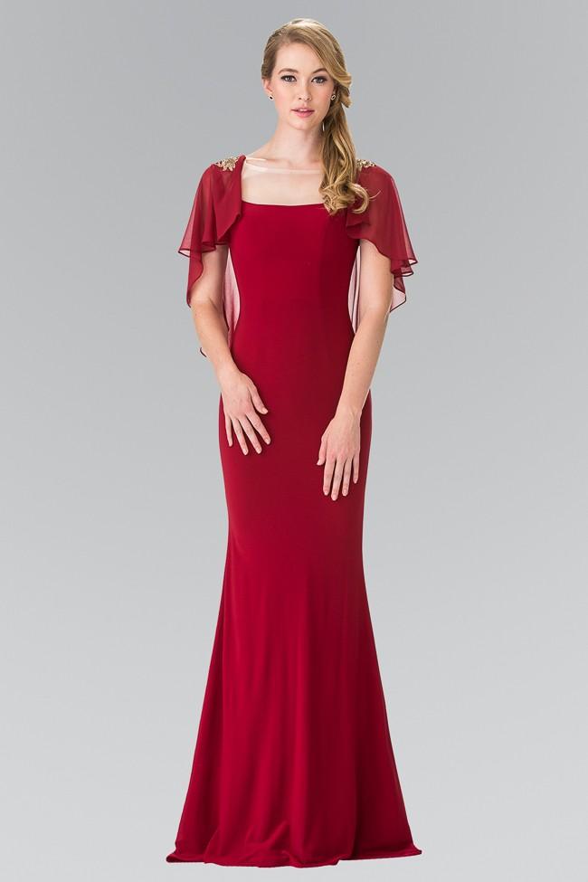 Elizabeth K - GL2254 Caped Long Dress Special Occasion Dress XS / Burgundy