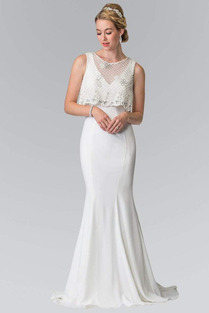 Elizabeth K - GL2257 V-Neck with Detachable Beaded Lace Top Gown Special Occasion Dress XS / White