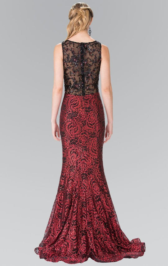 Elizabeth K - GL2268 Embellished Bateau Neck Lace Trumpet Dress