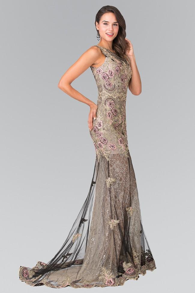 Elizabeth K - GL2269 Embroidered Floral Long Dress Special Occasion Dress XS / Black