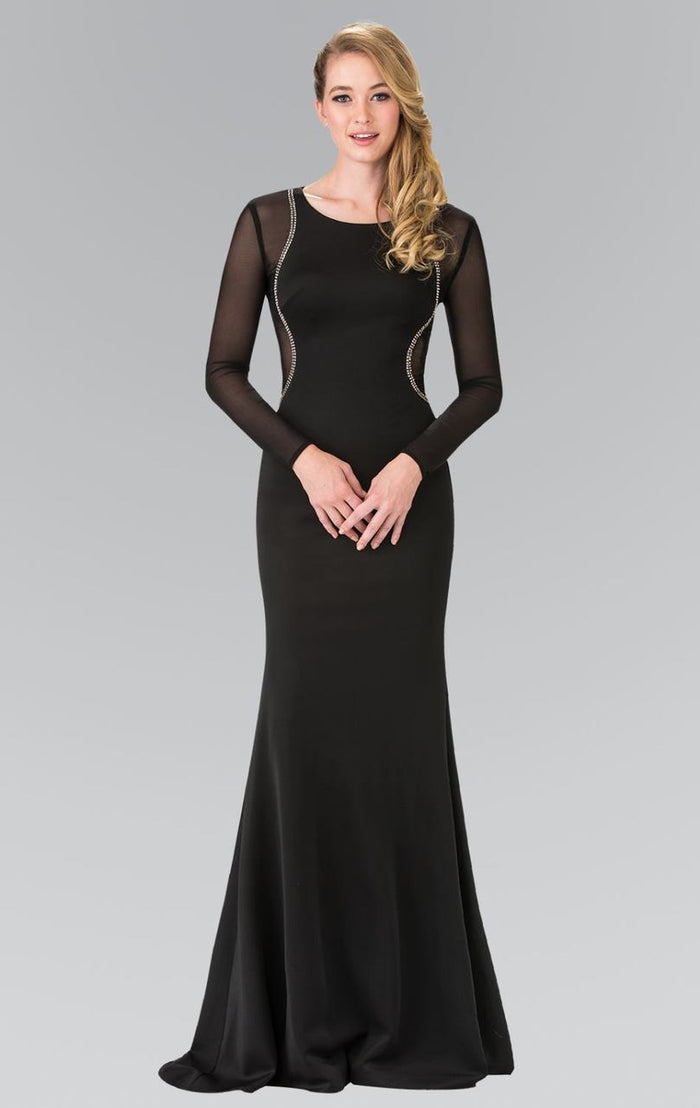 Elizabeth K - GL2284 Beaded Scoop Neck Rome Jersey Sheath Dress Special Occasion Dress XS / Black
