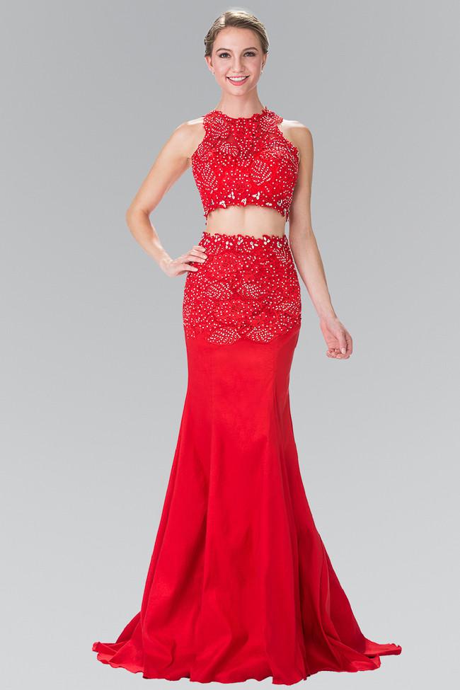 Elizabeth K - GL2291 Two-Piece Sequined Trumpet Gown Special Occasion Dress XS / Red