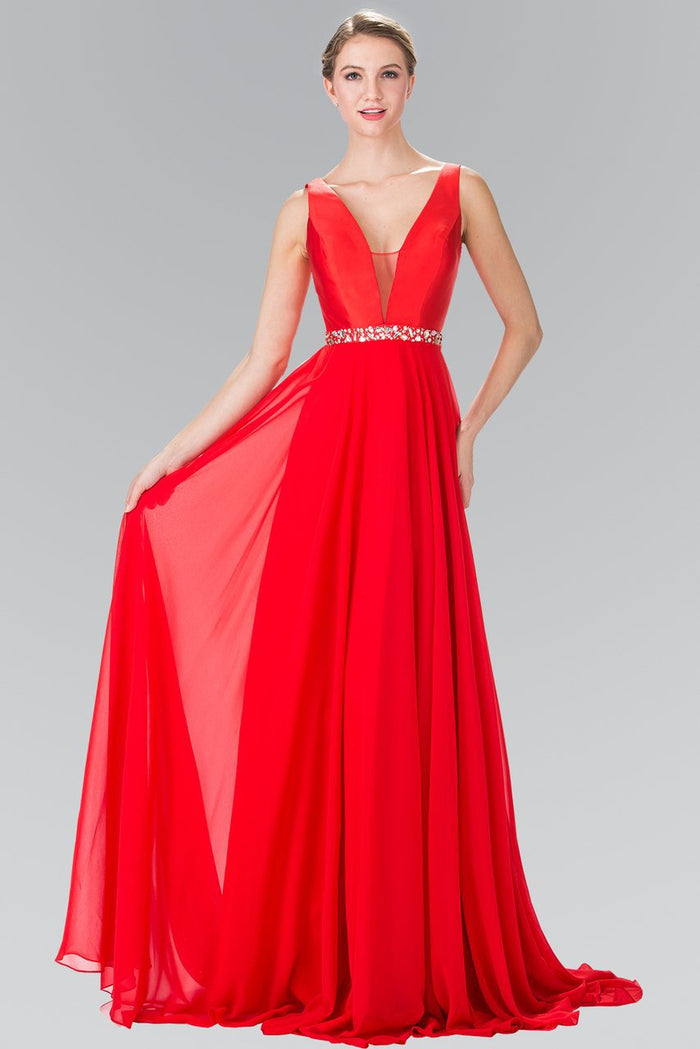 Elizabeth K - GL2293 V-Neck with Embellished Waist Chiffon Gown Bridesmaid Dresses XS / Red