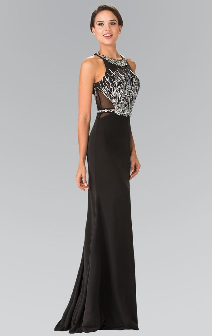 Elizabeth K - GL2294 Beaded High Neck Rome Jersey Trumpet Gown Special Occasion Dress XS / Black