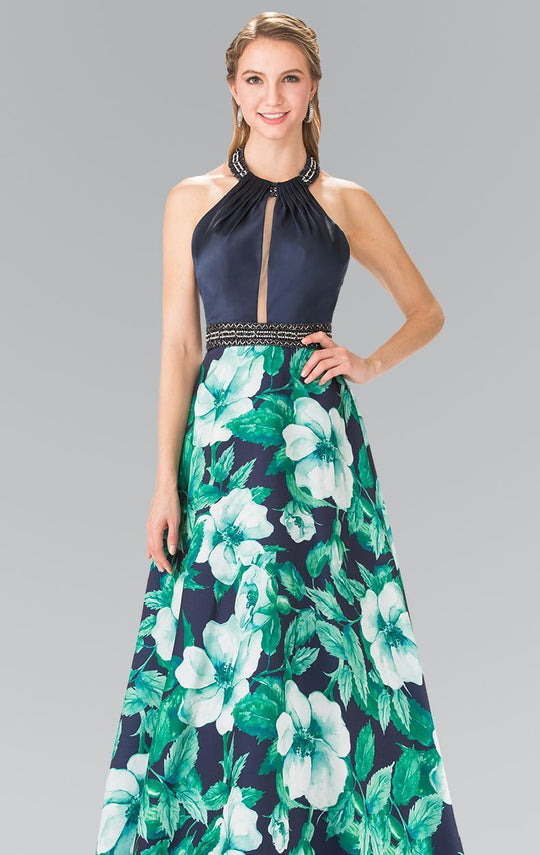 Elizabeth K - GL2302 Long Halter Floral Gown