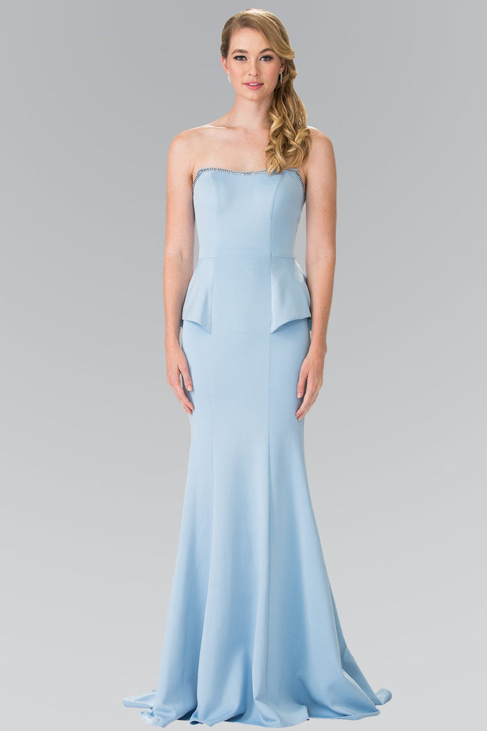 Elizabeth K - GL2304 Strapless Peplum Long Dress Special Occasion Dress XS / Blue