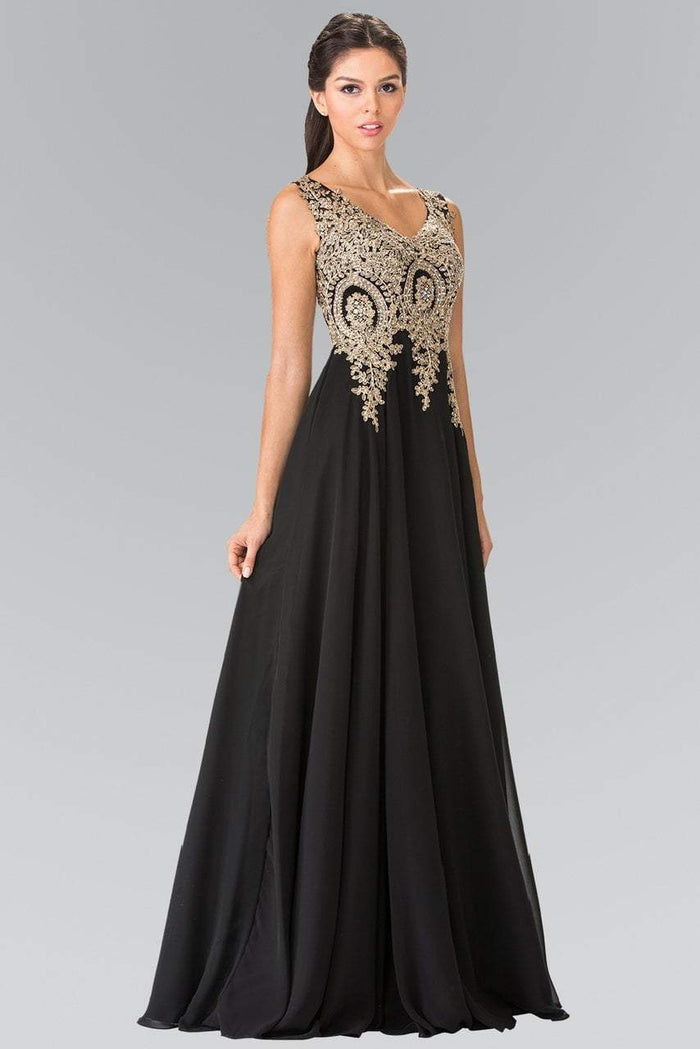Elizabeth K - GL2311 Intricate Lace V-Neck A-Line Gown Special Occasion Dress XS / Black