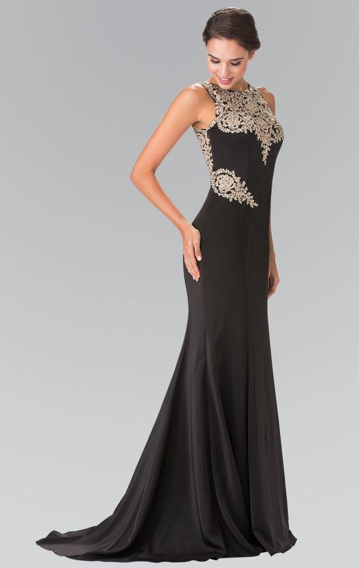 Elizabeth K - GL2312 Embellished Scoop Neck Rome Trumpet Dress Special Occasion Dress XS / Black