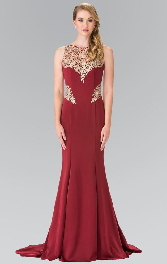 Elizabeth K - GL2312 Embellished Scoop Neck Rome Trumpet Dress