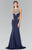 Elizabeth K - GL2312 Embellished Scoop Neck Rome Trumpet Dress Special Occasion Dress XS / Navy