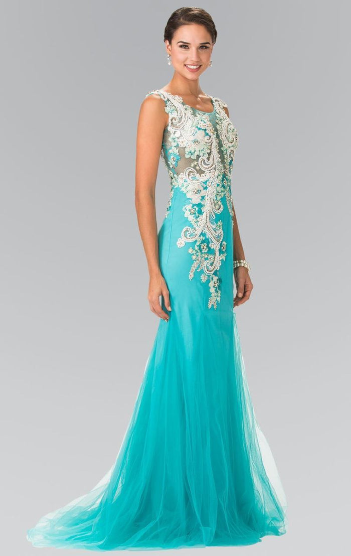 Elizabeth K - GL2318 Beaded Trumpet Gown Special Occasion Dress XS / Aqua