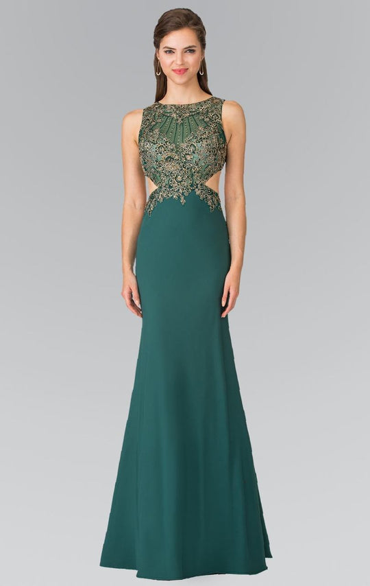 Elizabeth K - GL2324 Jewel Long Dress with Side Cut Outs