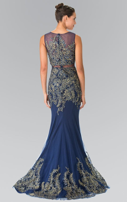 Elizabeth K - GL2338 Embellished Illusion Bateau Jersey Trumpet Dress