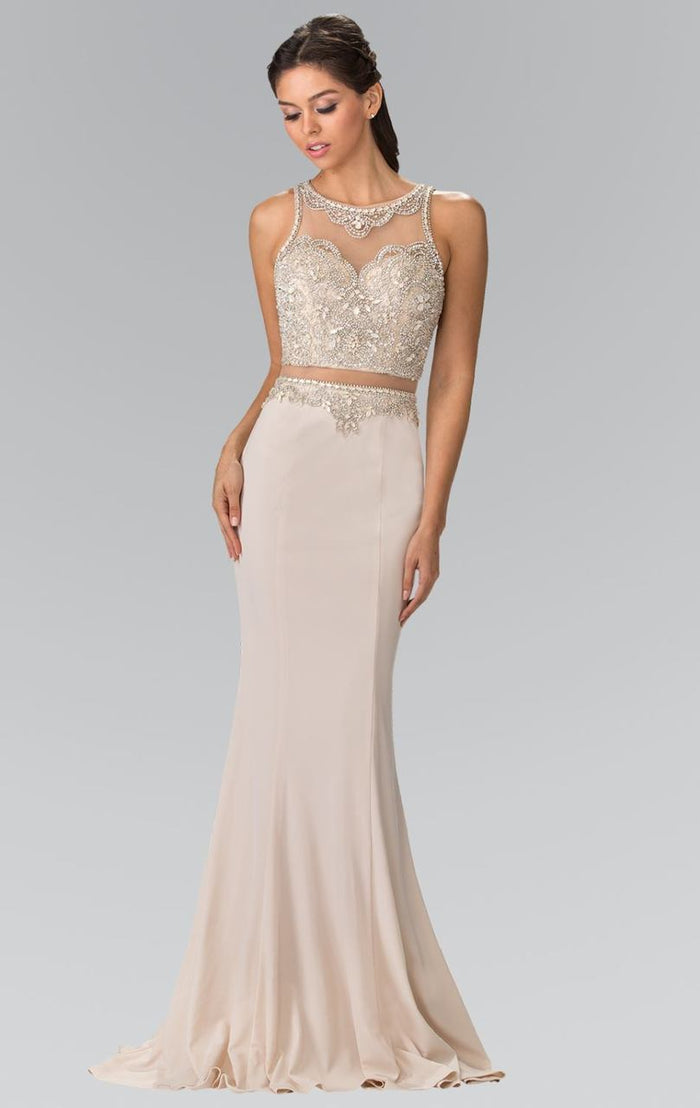Elizabeth K - GL2342 Bead Embellished Illusion Sweetheart Dress Special Occasion Dress XS / Champagne