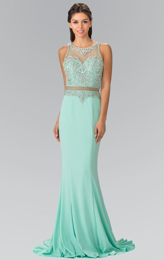 Elizabeth K - GL2342 Bead Embellished Illusion Sweetheart Dress