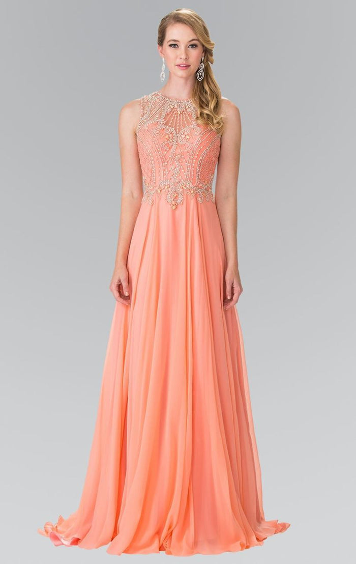 Elizabeth K - GL2343 Embellished Sleeveless Long Dress Special Occasion Dress XS / Coral